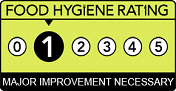 example of food hygiene rating 1 window sticker