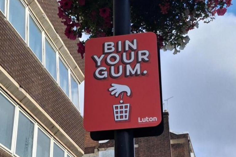 'Bin your gum' sign in Luton Town Centre