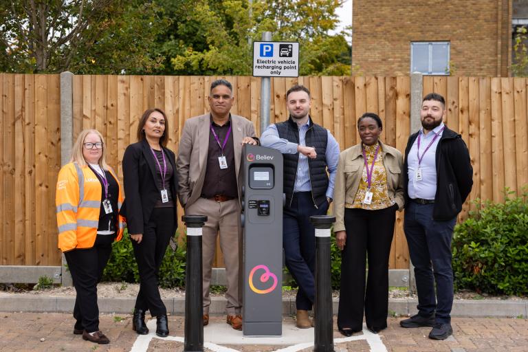 Members of Luton Council and Believ at Vadis Close EV chargepoint