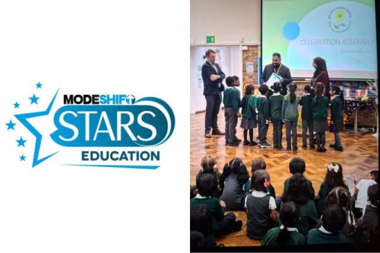 Cllr Amjid Ali Leader of Luton Council presents Modeshift STARS certificate to The Ferrars Academy.