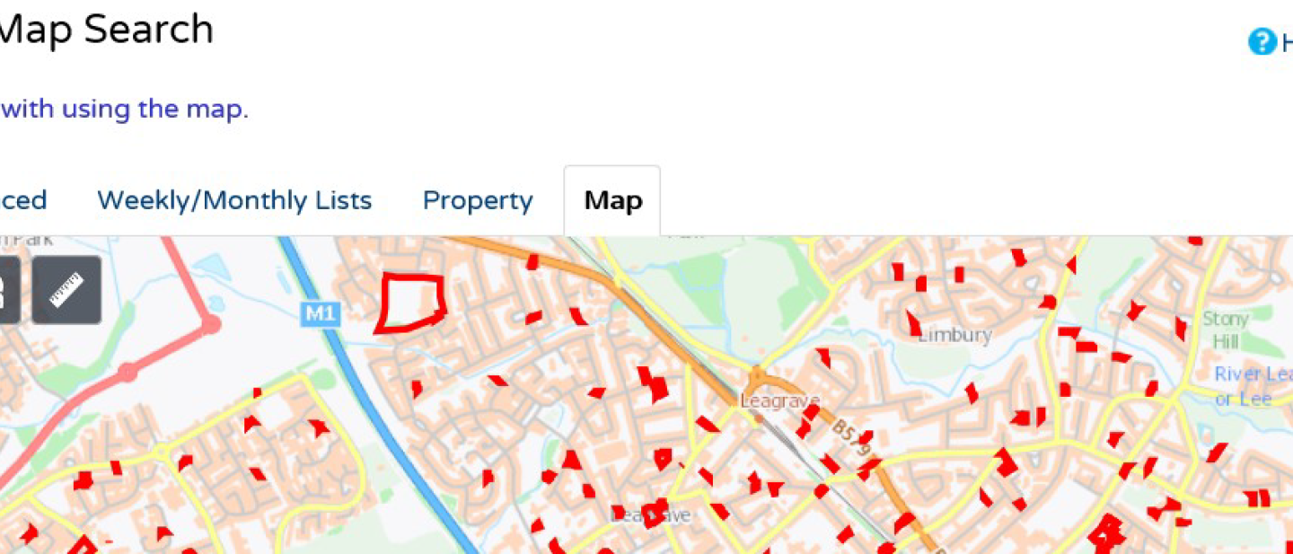 Screenshot of a map search