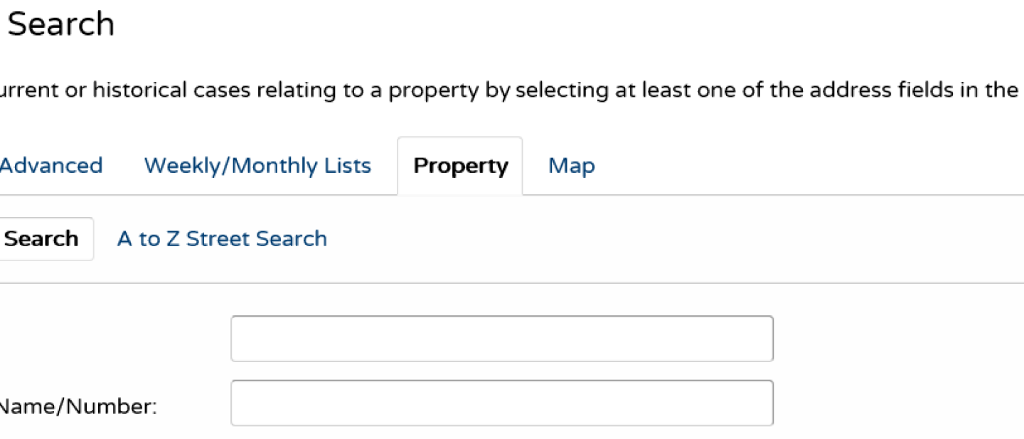Screenshot of a property search