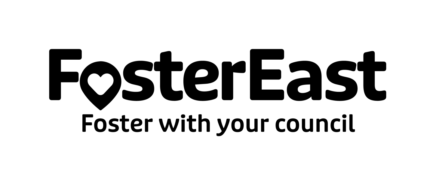 A black and white logo for Foster East